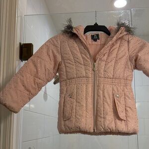 Cozy Pink Kids Puffer Jacket with Faux Fur Trim